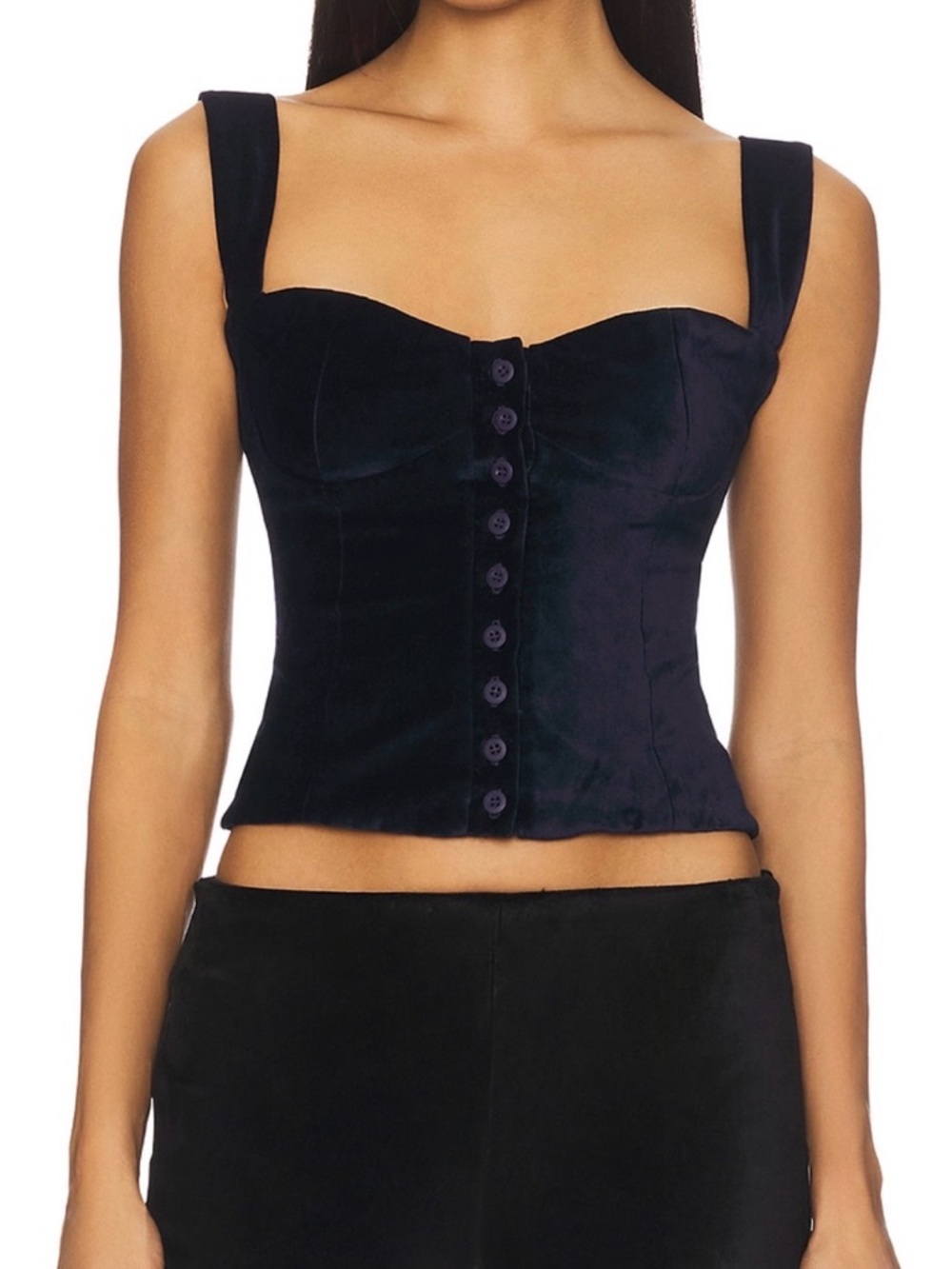 Bella Venice Velvet Button-Front Corset Top in Deep Navy